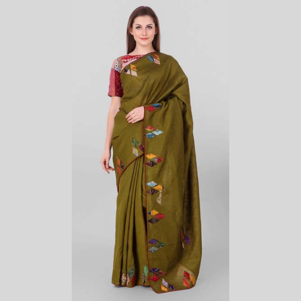 GREEN DIAMOND KANTHA PATCH SAREE